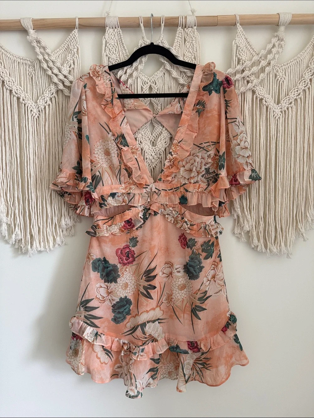 NWT Peach Floral Ruffle Wrap Dress - Picture 10 of 11
